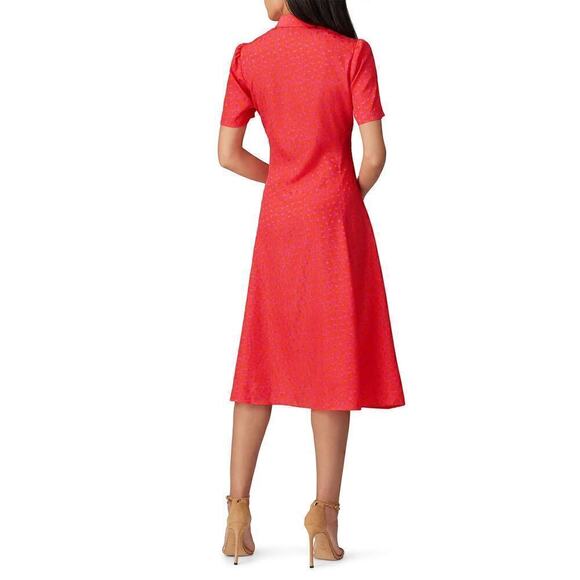 Tara Jarmon Rozenn Dress Hearts Printed Collared Shirtdress Midi Pink Orange XXL - Picture 3 of 10